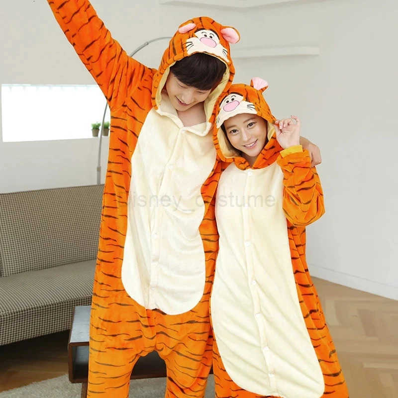 Disney Fleece Tiger Adult Onesie Pajamas Christmas Halloween Animal Cosplay Sleepwear Women Men Kids Family One Piece Jumpsuit Costume H250926