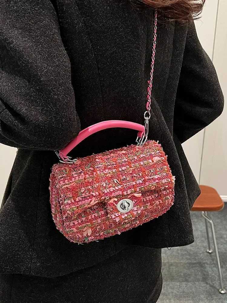 Womens Woolen Tweed Chain Crossbody Bags Autumn Winter New Sequin Small Square Handbags for Party Fashion Single Shoulder Bag Z250926