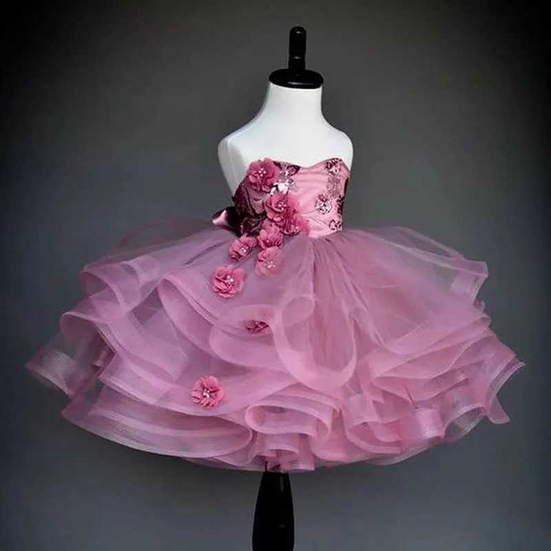 vestidos de fiesta elegantes 2025 childs vestido longo sliver decoration waist flower girl dresses communion dress Z250926