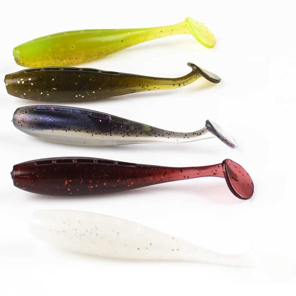 Magnisher 20pcsbag Soft Baits Lures 45cm55cm Ttail Quality Silicone Soft Plastic Padd Tail Swimbait W250926
