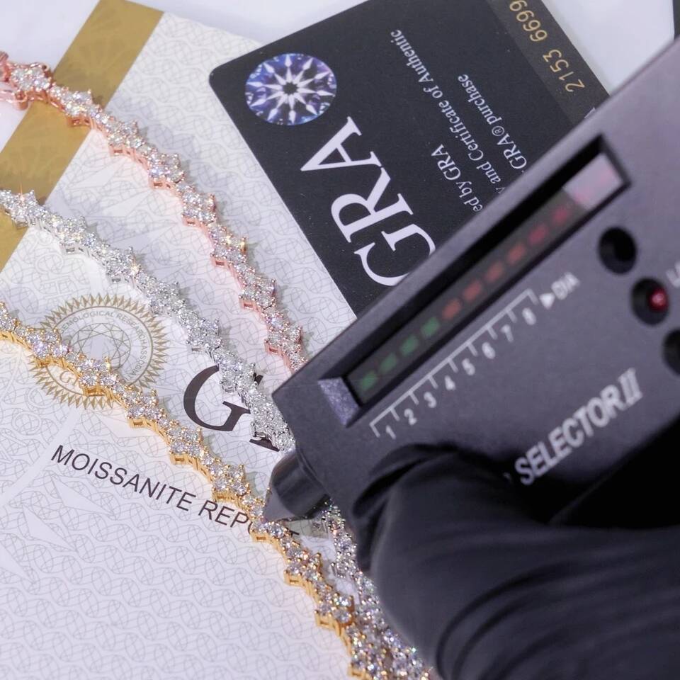 In Stock Claw Setting Lab Diamond 925Solid Silver Bracelet Hip Hop Jewelry D VVS Moissanite Diamond Cross Cluster Tennis Chain