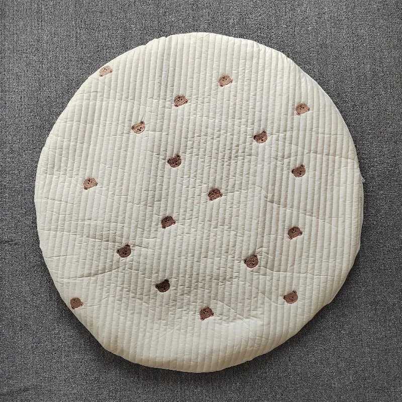 1PCS Cute Round Crawling Mat Bear Embroidered Baby Play Mat Cotton Baby Sleeping Mat Mattress Carpet C250926