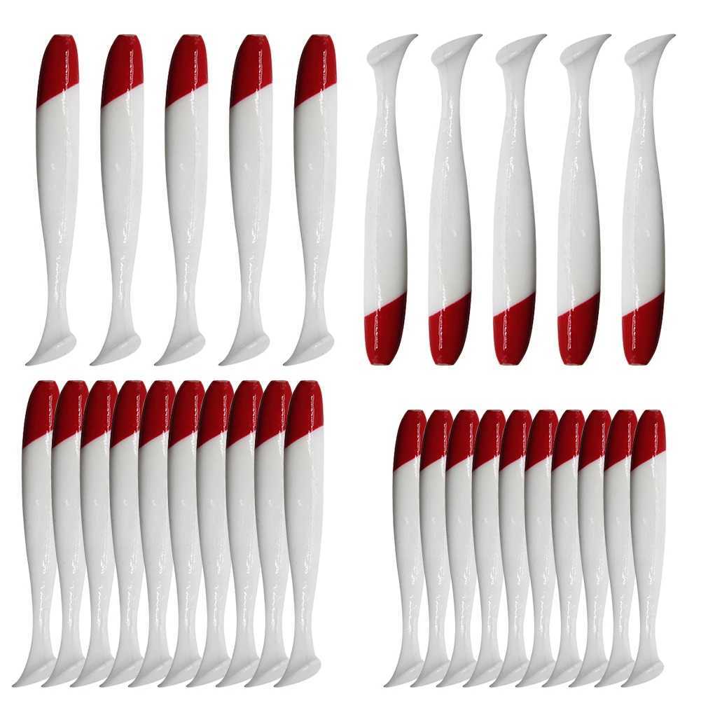 10Pcs Artificial Worm Swimbait 55637cm Red White Body T Tail Bait PVC Soft Fish Wobbrs Fishing Accories W250926