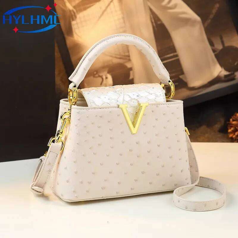 Designer Bag Fashion Ostrich Print Leather Women's Handbags Niche Small Shoulder Crossbody Bag Portable Messenger Shell Bags 2025 New