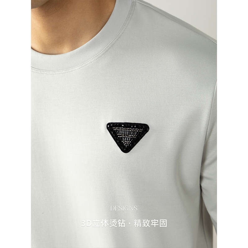 Designer High-End Brilliant Rhinestone High-End Cloud Modal Cotton Long Sleeve Men's Light Inner Wear Autumn Casual Top