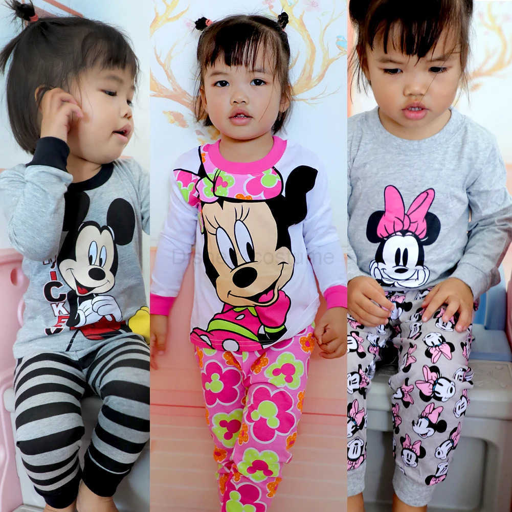 Disney New Kids Pajama Set Cotton Soft nightwear Mickey Loungewear Long Sleeve Pjs Sleepwear for Toddler Boys pajamas Girls nighty H250926