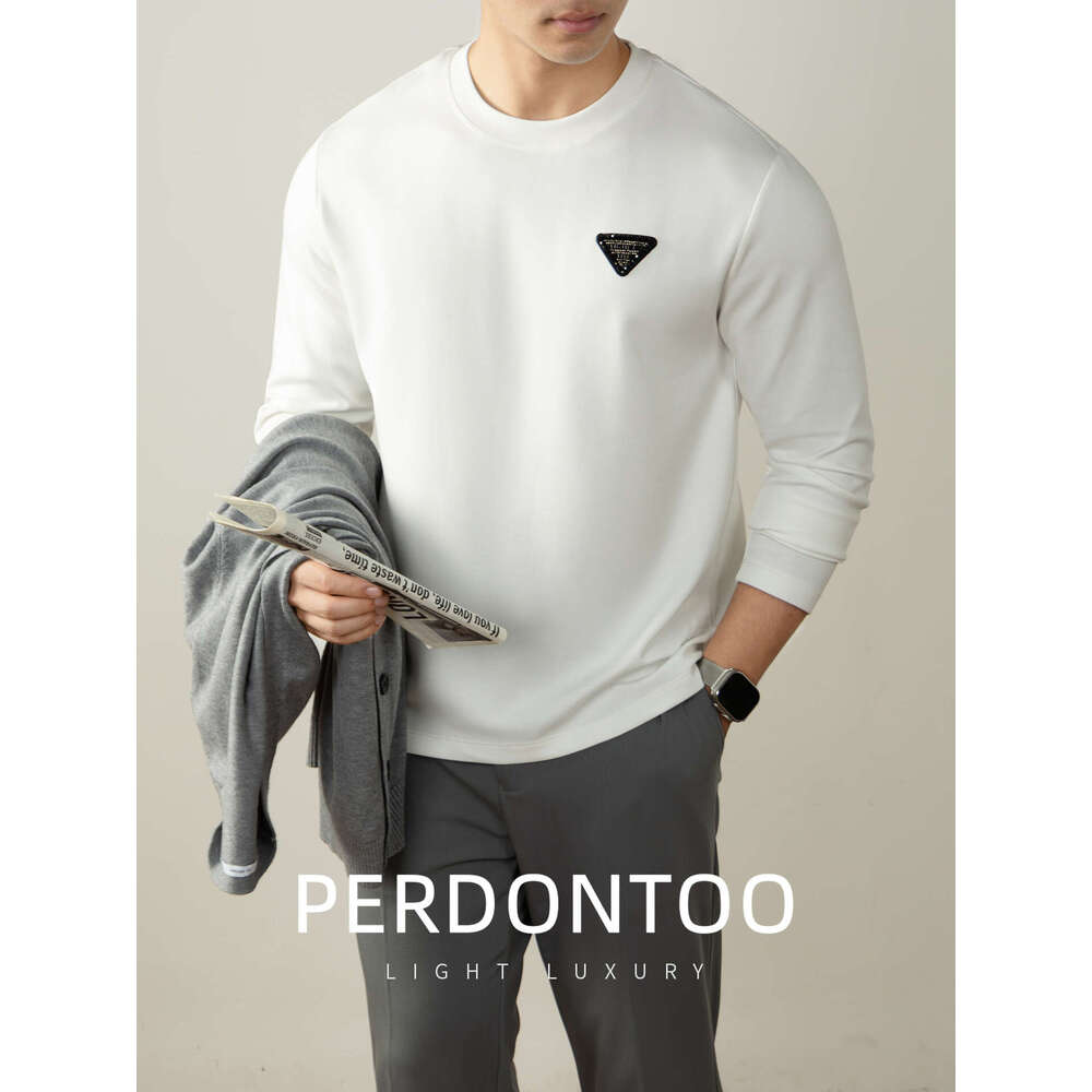 Designer High-End Brilliant Rhinestone High-End Cloud Modal Cotton Long Sleeve Men's Light Inner Wear Autumn Casual Top