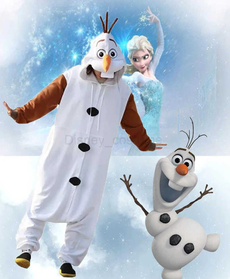 Disney New Cosplay Costume Frozen Olaf Snowman Pajamas Adult Children Jumpsuit Party Dress Fleece Cartoon Sleepwear Gifts Toys H250926