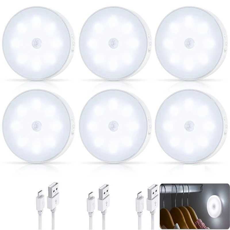 PIR Motion Sensor LED Night Light USB Rechargeable Night Lamp For Kitchen Cabinet Wardrobe Lamp Staircase Wireless Closet Light C250925