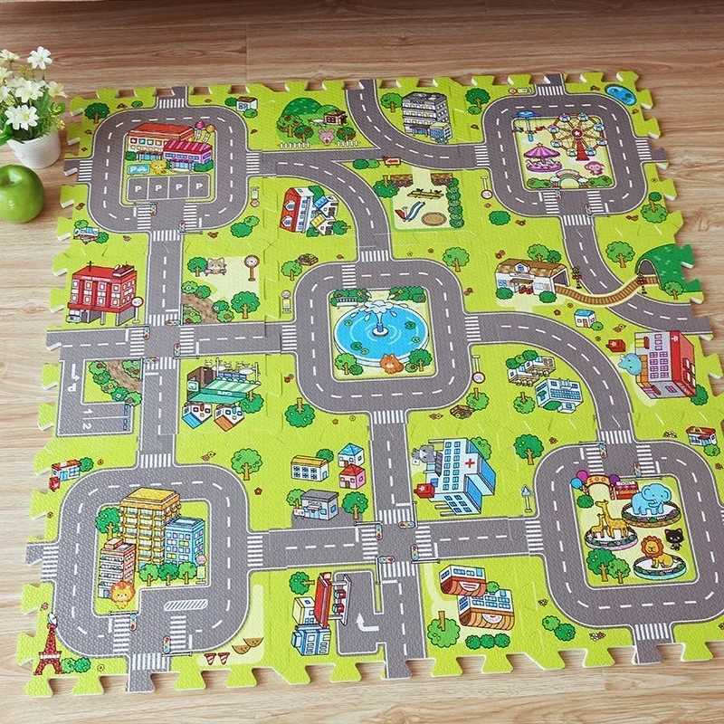9pcslot Baby Play Mat Children Rug Soft Floor Toys Road Traffic Soft Floor Home Decor EVA Kids Foam Puzzles Kids Carpet Playmat Y2509261
