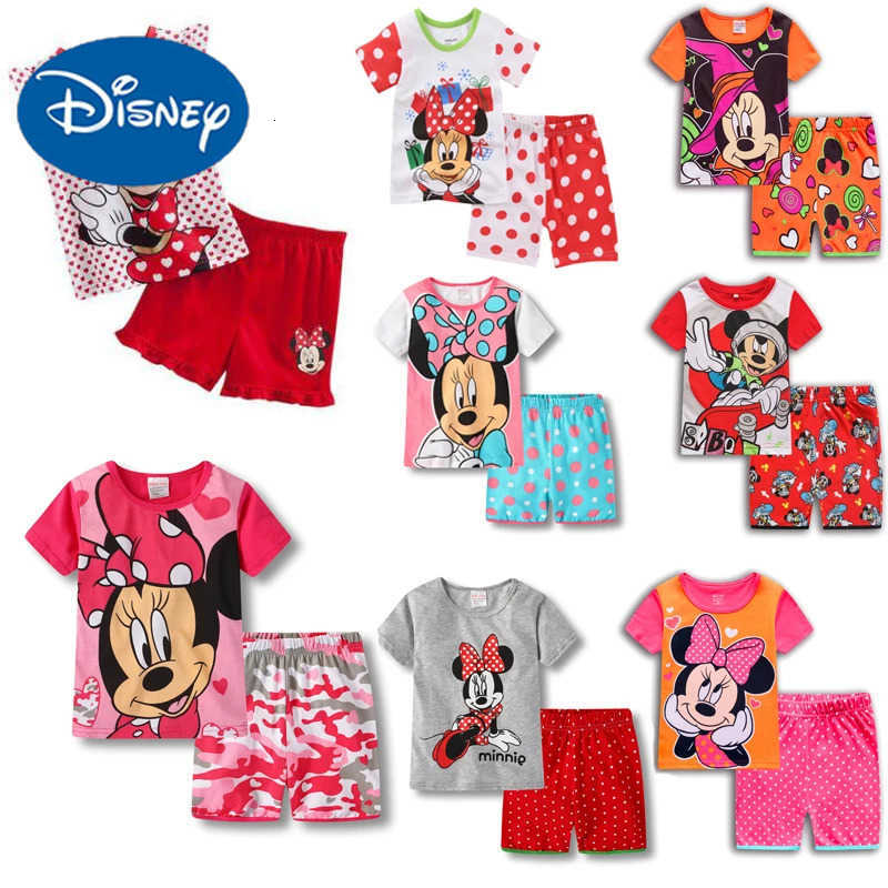 Disney New Summer Kids Boys Girls Clothes Baby cotton Princess Pajamas Summer Short Sleeved Set Cartoon Minnie Childrens Sleepwear H250926
