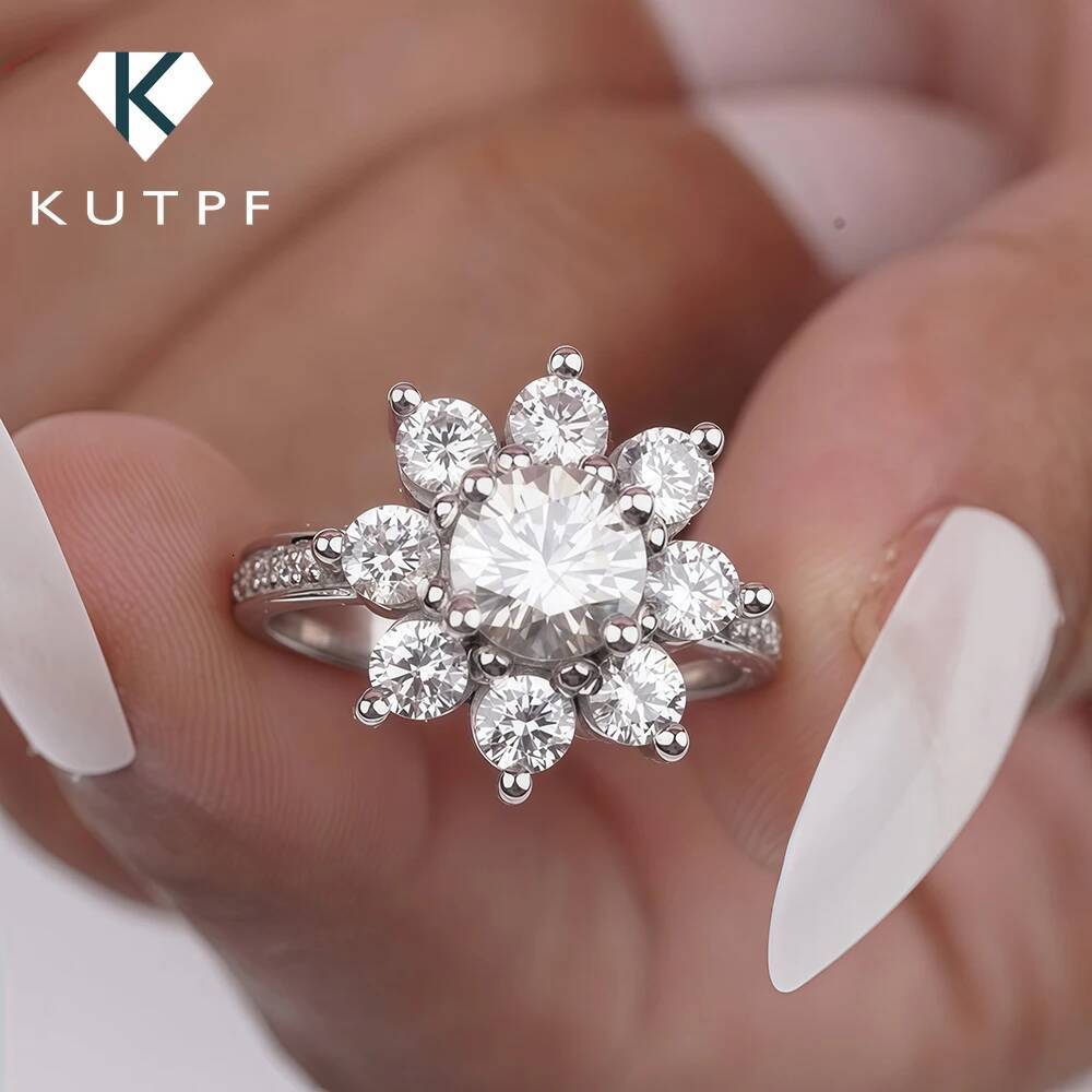 12carat Sunflower Moissanite Halo Diamond Ring with Gra 925 Sterling Silver Engagement Ring Wedding Band for Women Fine Jewelry