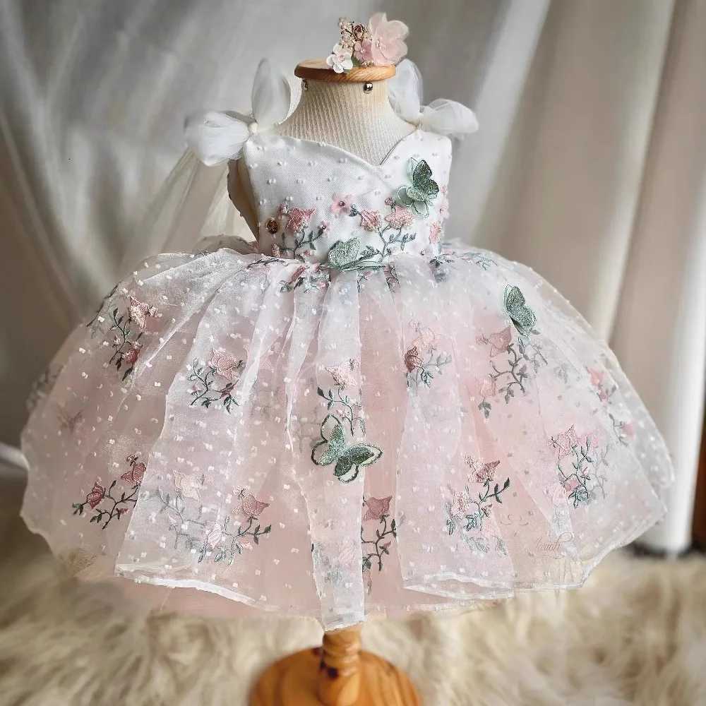 New Gorgeous Girls Birthday Party Dress Flower Girl Wedding Dress Bow Dress Baby One Year Old Party Laundry Dress Z250926