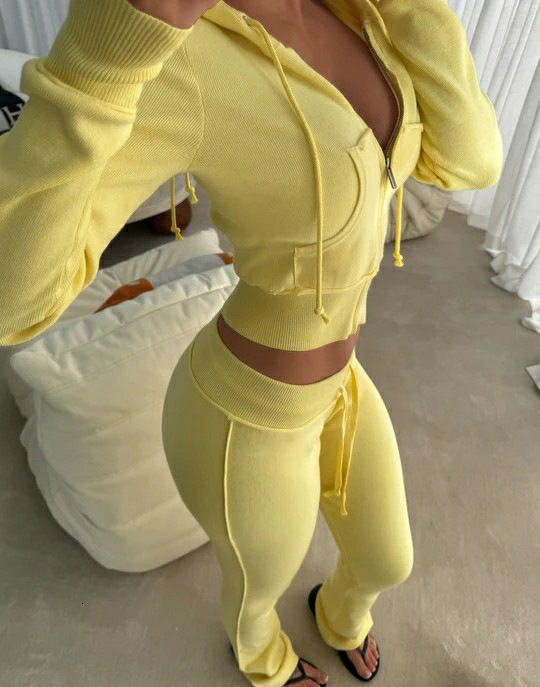 Leosoxs Patchwork 2 Piece Set Tracksuit Women Zip Wide Waist Crop Hooded Pocket Jacket Sporty Pants Matching Casual Basic Suit 250712