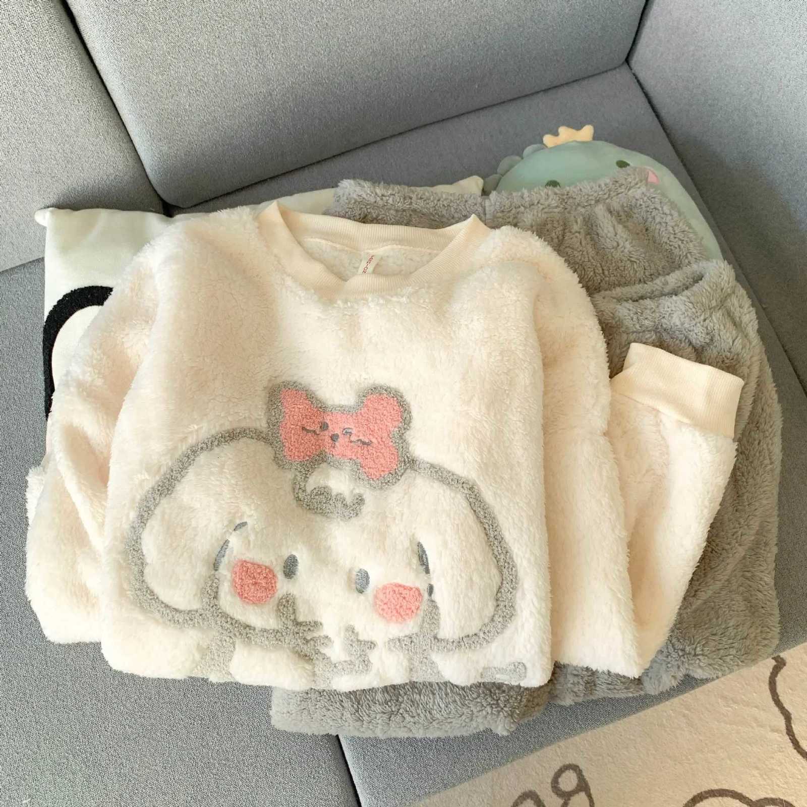 Thickened Coral Fleece Womens Sleepwear Autumn Winter New Style Internet Famous Home Clothes Set Cartoon Little Elephant Z250925