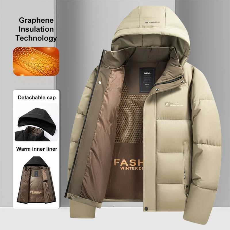 Graphene Warm Windproof Jacket Men 2024 Winter New Fashion Comfortable Thickened Outdoor Hooded Overcoat Male Casual Clothes W250926