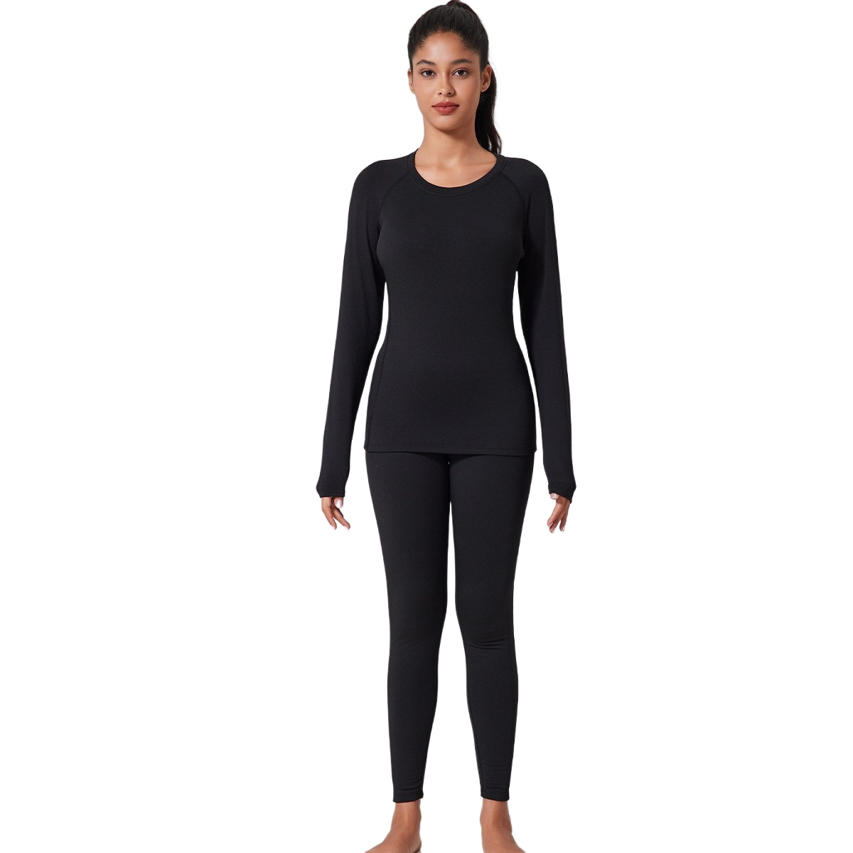 Exercise & Fitness Wear Women's Fleece-Lined Thermal Set - Slim-Fit, Quick-Dry & Sweat-Wicking for Fall/Winter Sports & Daily Wear