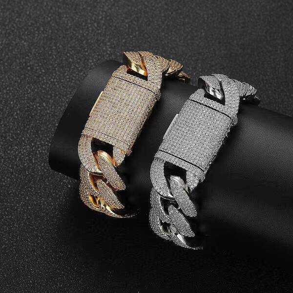 Custom 20MM Gold Plated Cuban Link Chain Necklace Bracelet Fashion Moissanite