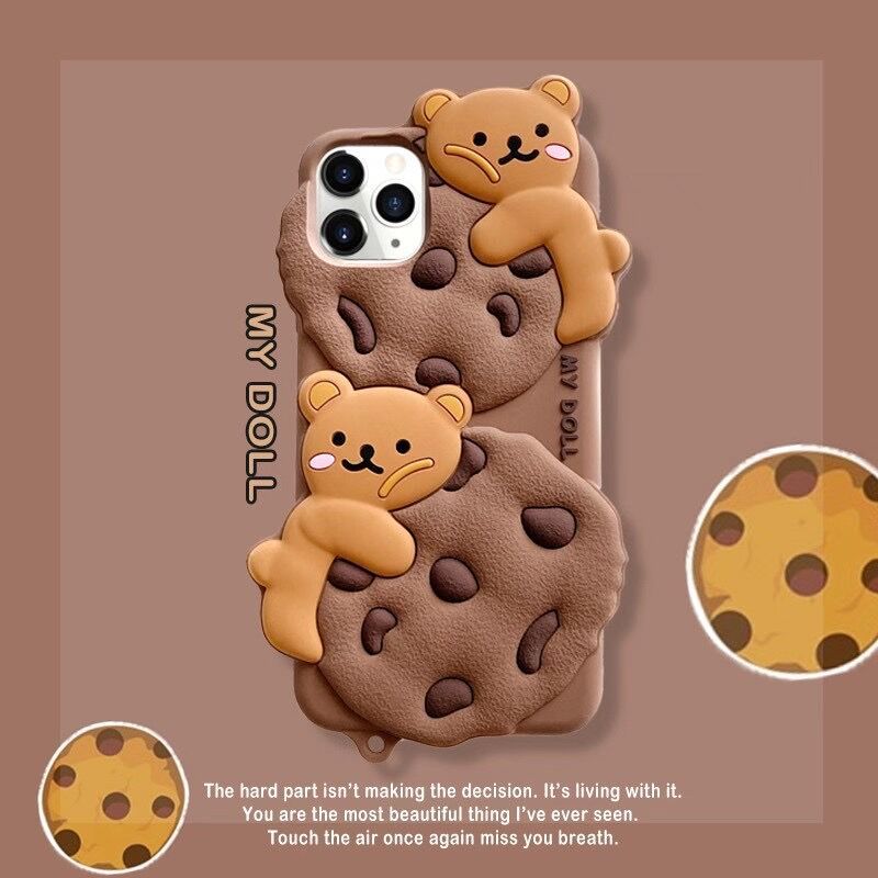 Cartoon Version Anti-fall Phone Case Biscuit Bear Shape Mobile phone protective case with hanging rope for iPhone17 16PRO MAX 15 14 PRO