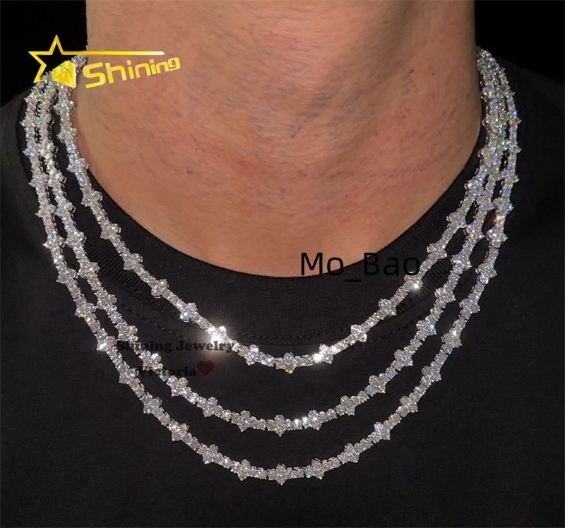 New Arrival 925 Sterling Silver Iced Out White Gold Pass Diamond Tester Rapper Jewelry 3MM Moissanite Cross Tennis Chain