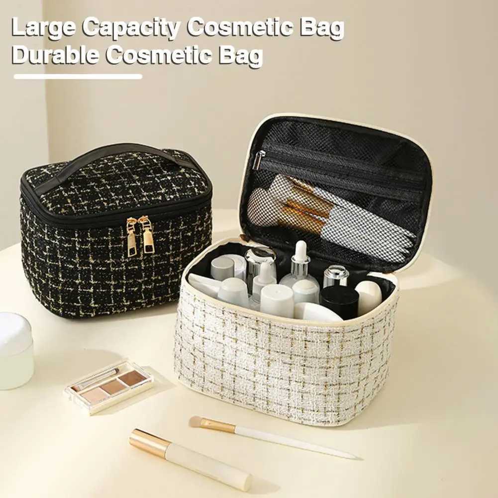 Luxury Tweed Makeup Bag Women Cosmetic Bag Ins Style Travel Portable Cosmetic Bag Toiletry Makeup Pouch Organizer Beauty Case J250926