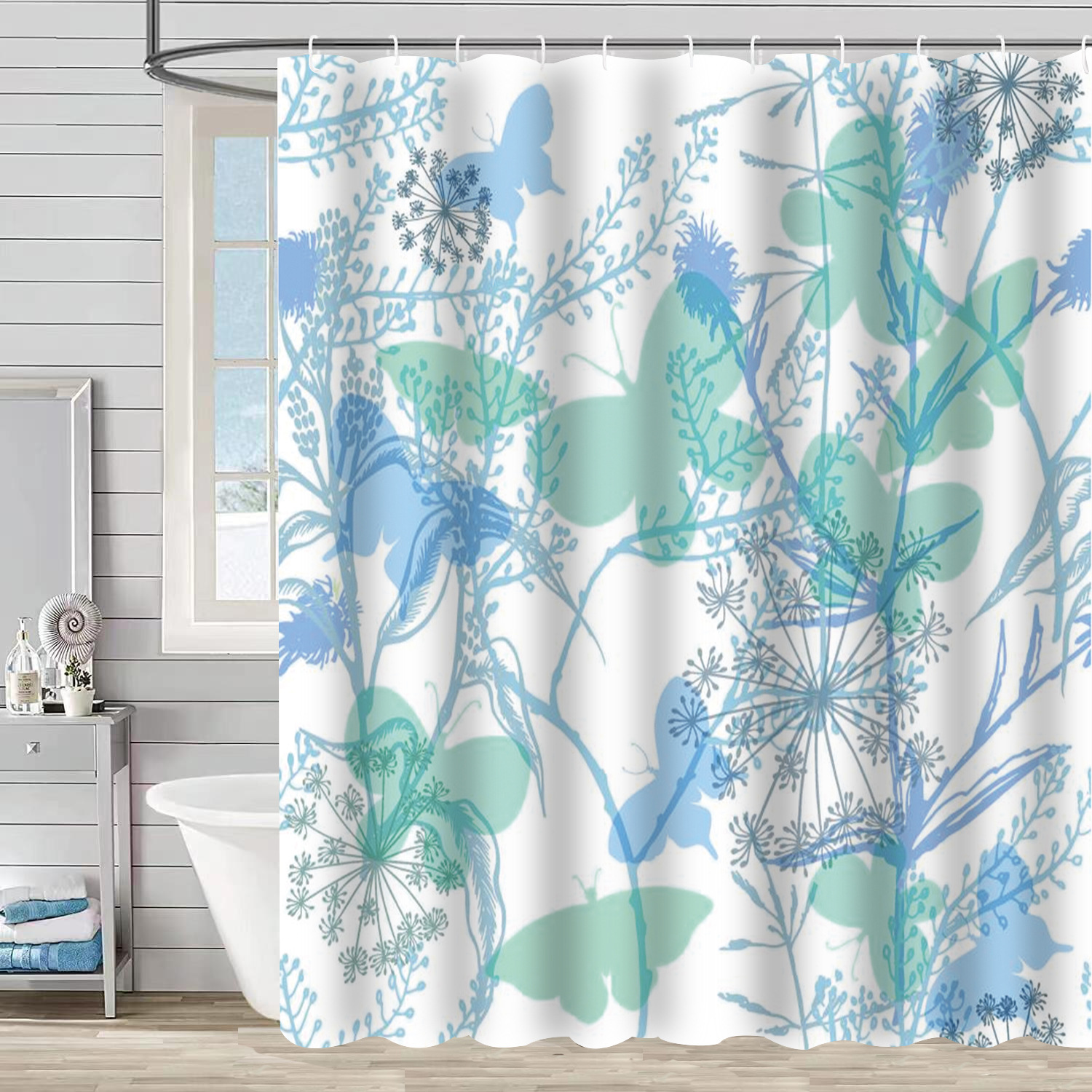 YL-37264 Waterproof Shower Curtain 3D Printed Tropical Jungle Plant Leaves and Flowers Season Polyester Shower Curtain with Hook