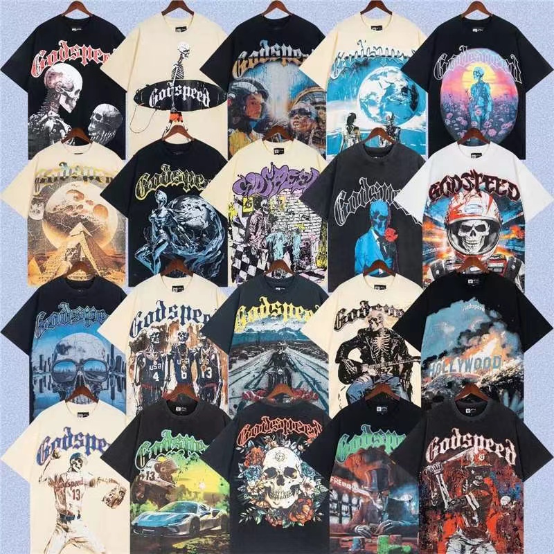 designer t shirt classic graphic tee mens woman shirt Vintage printed skull short sleeve wash water to make old cotton short sleeve tshirt