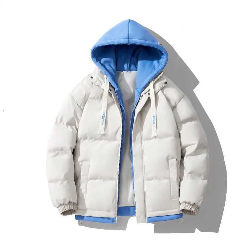 Winter Padded Jacket Men Fake Two Piece Hooded Quilted Coat Fahsion Handsome Loose Casual Thick Windproof Warm Wadded Jacket W250926