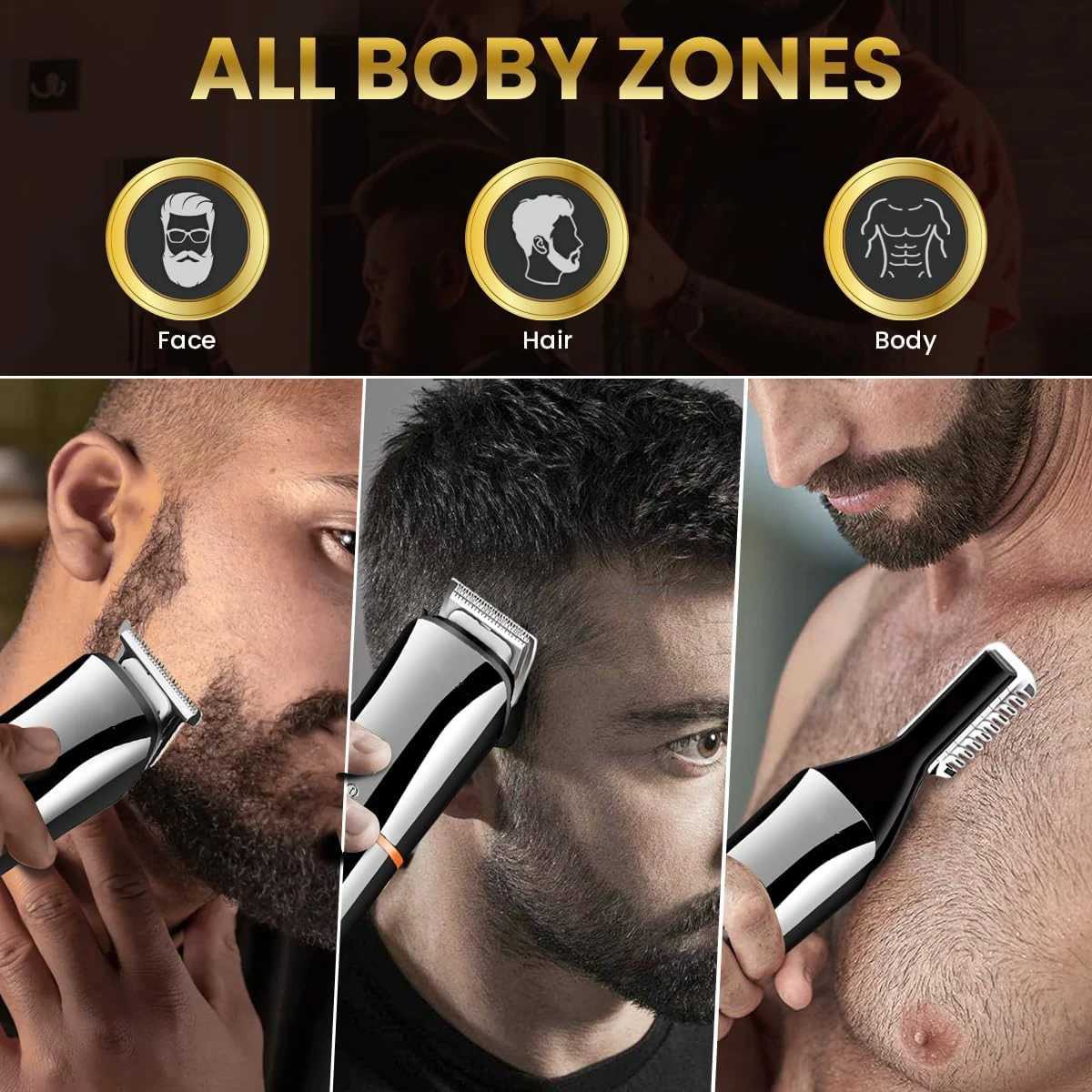 Beard Trimmer for Men 6 in 1 Hair Clippers Kit Waterproof Hair Cutting Machine for Beard Hair Body Nos Ear with Foil Razor R250926