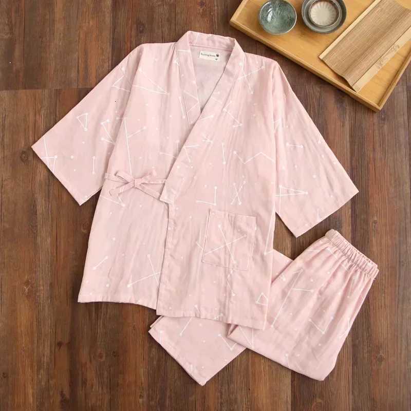 2025 new sevensleeve Japanesestyle kimono pajamas set female spring and autumn 100 cotton gauze home clothes cute sweet twop Z250925
