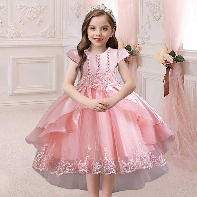 New Princess Dress Aircraft sleeve Tulle Kids Summer Girls Wedding Birthday Party Children Prom Costume Formal Evening Clothes Z250926