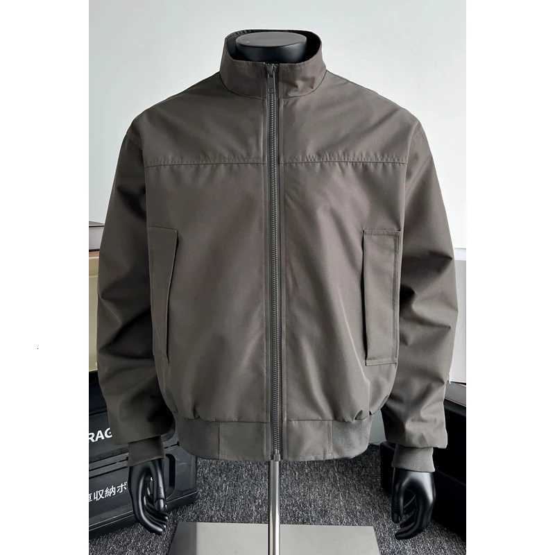 Autumn New Mens Jacket American Tough Guy style Fashion Monochrome Stand up Collar Casual Oversize Outdoors Coat Large Size W250926