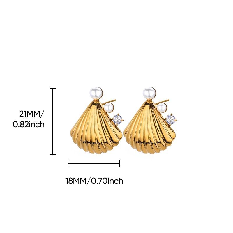 European & American Fashion Statement Starfish & Flower Earrings-Women's 18K Gold-Plated Stainless Steel Earrings with Pearl Inlay & Oil-Pressed 