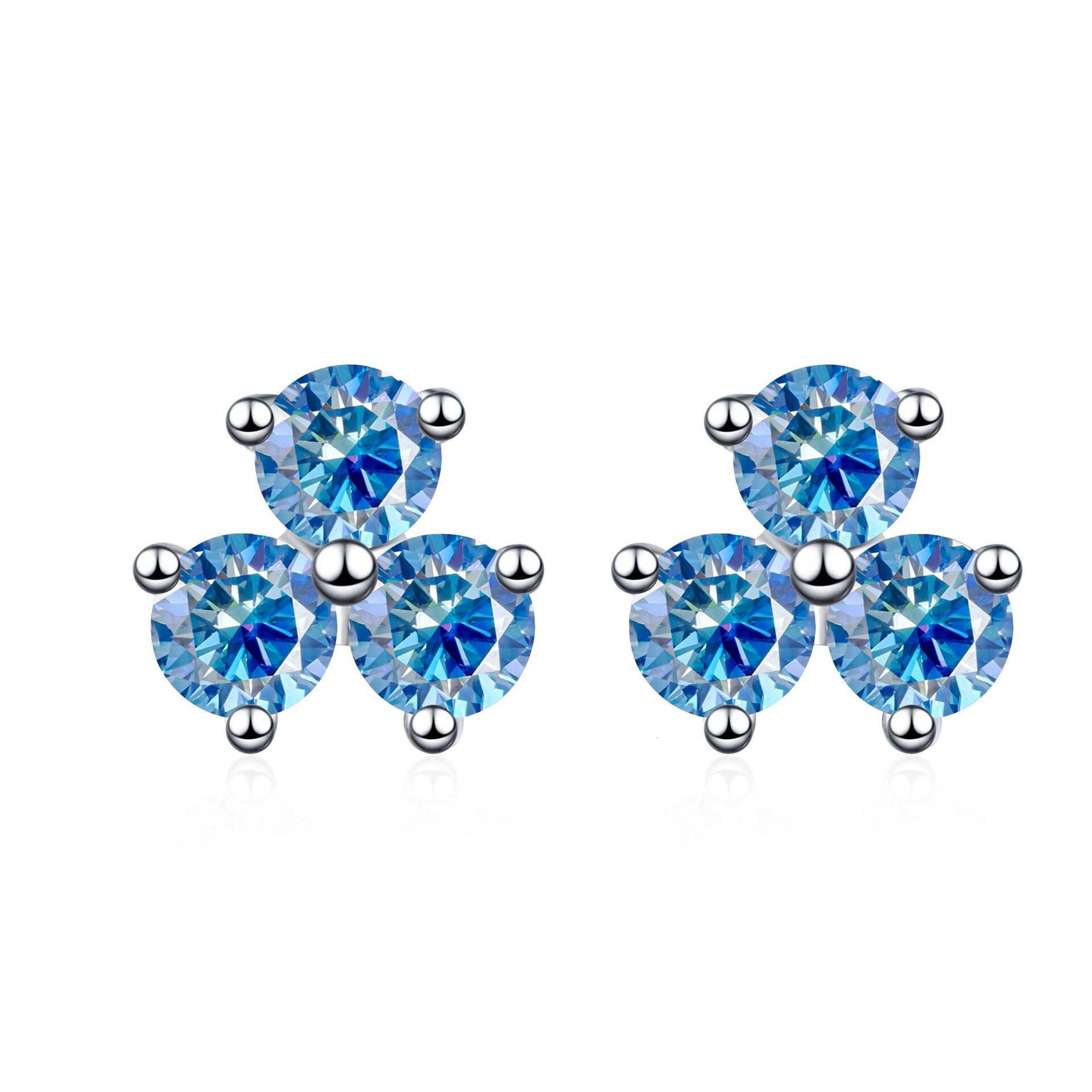 S925 Sterling Silver Earrings Moissanite Earrings Three-Petal Grass Flower Earrings for Women 60 Points D Color Moissanite Stud Earrings