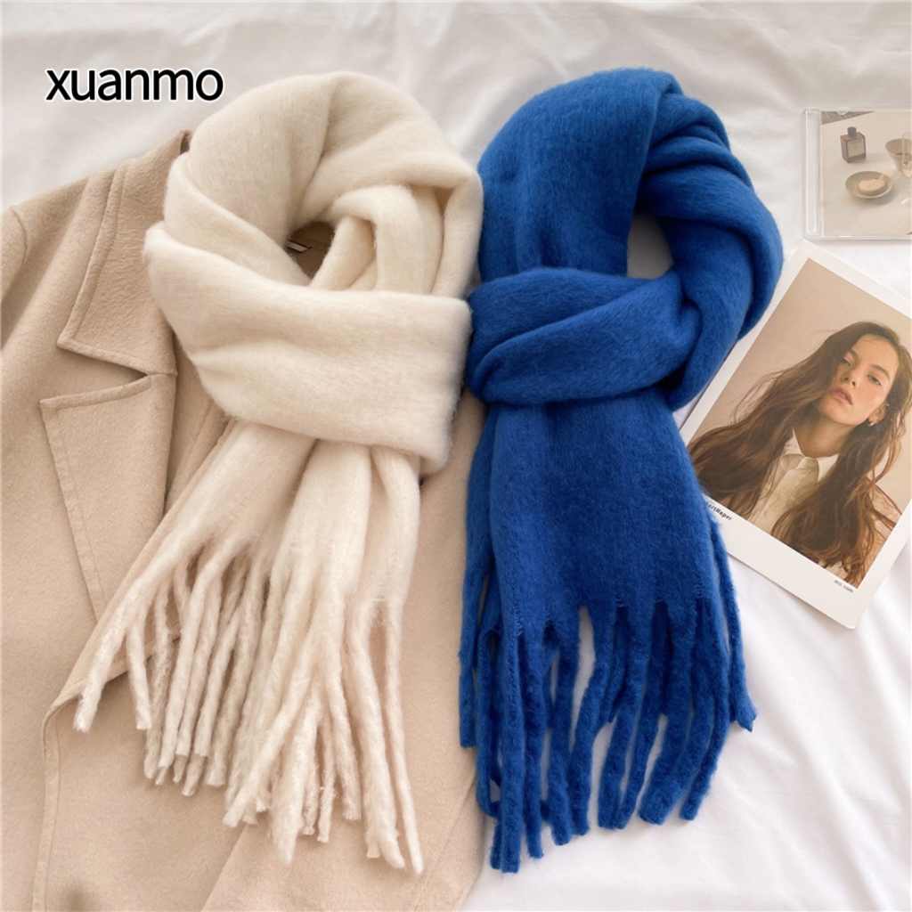K1970 Wholesale solid color cashmere blend thick scarf, winter versatile warm shawl dual-purpose support customization