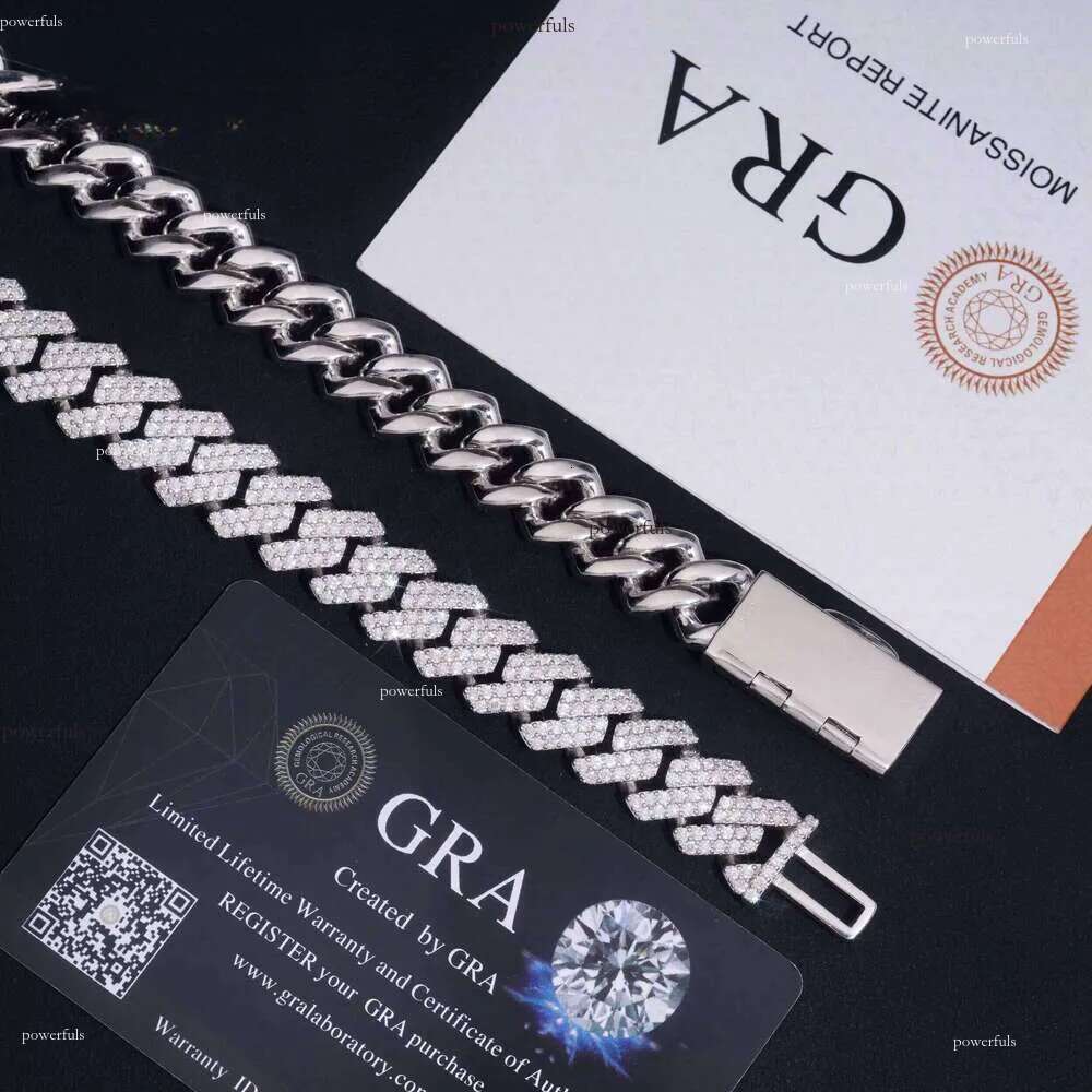 New 13Mm 2-Row Solid Sier Men's Hip-Hop Accessory Chilled VVS Moissanite Cuban Chain Necklace