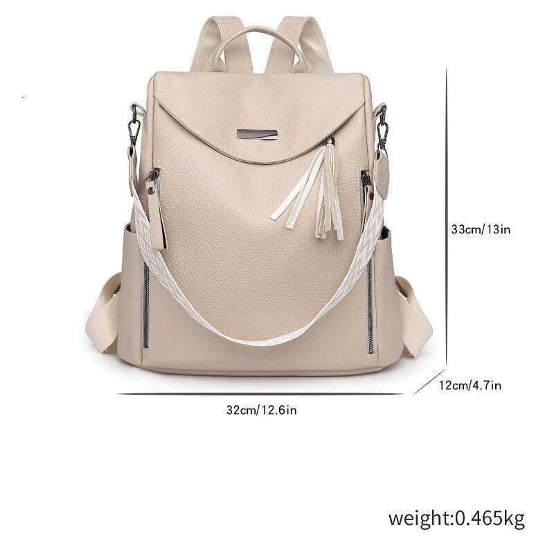 New Women's Fashion Soft PU Leather Anti Theft Travel Backpacks High Capacity Multifunctional Backpack Casual Tassels School Bag
