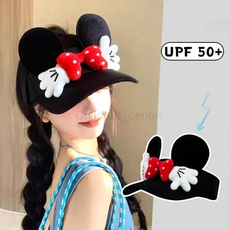 Disney Cute Cartoon Mickey Minnie Bowknot Visor Empty Top Sun Hat The Face Look Smaller Travel Leisure Work Cap For Girl Birthday Gifts H250926