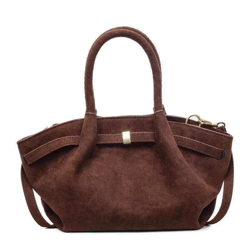 Matte Leather Suede Tote Handbags for Women Large Capacity Retro Shoulder Bag Fall Winter Belt Design Female Crossbody Bags