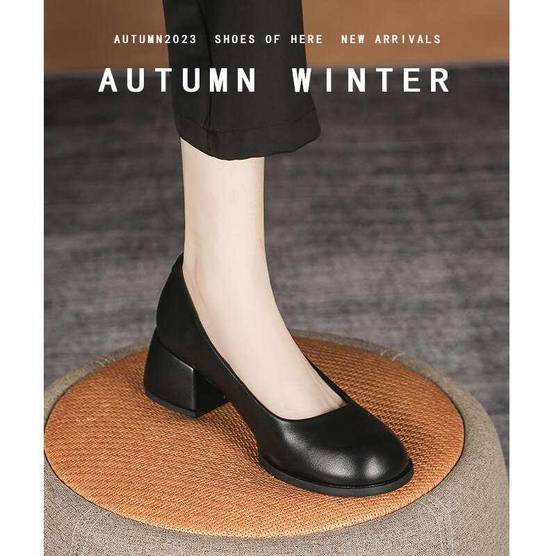 French Minimalist Designer Shoe Off-White Mary Jane 2025 Super Leather Shallow Mouth Single Shoes Chunky Heel High Heels Women New