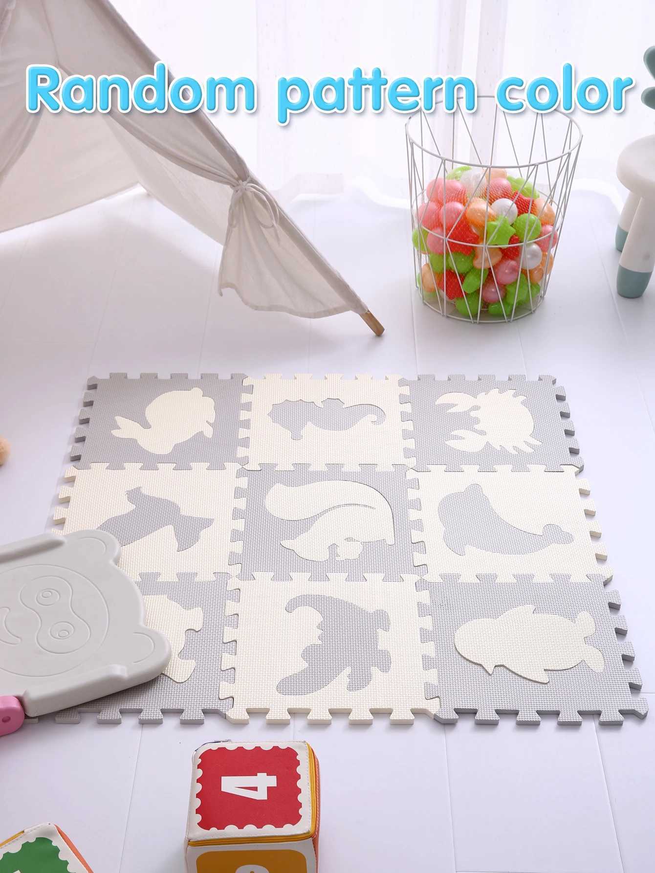 9Pcsset Square Interlocking with Puzzle Pattern Floor Mat Foam Play Mat Multicoloured for Kids Indoor Play Random colors C250926