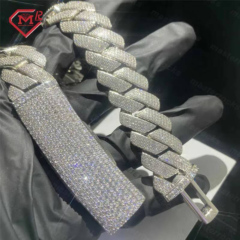 Custom 20mm 4 Rows Cuban Link Chain Necklace Silver 925 Heavy Hip Hop Vvs Moissanite Cuban Chain