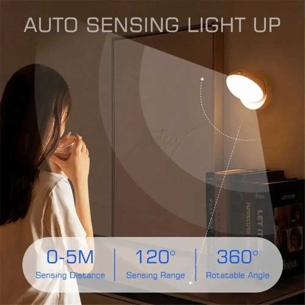Night Lamp With Motion Sensor Night Light Rechargeable Wireless Led 360 Rotating Magnetic For Kitchen Room Bedside Table C250925