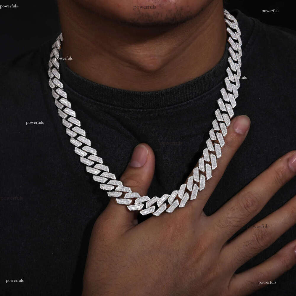 Pass Tester 14mm Baguette Moissanite Cuban Link Chain Sterling Sier VVS Mossanite Dia Iced Out Mens Necklace