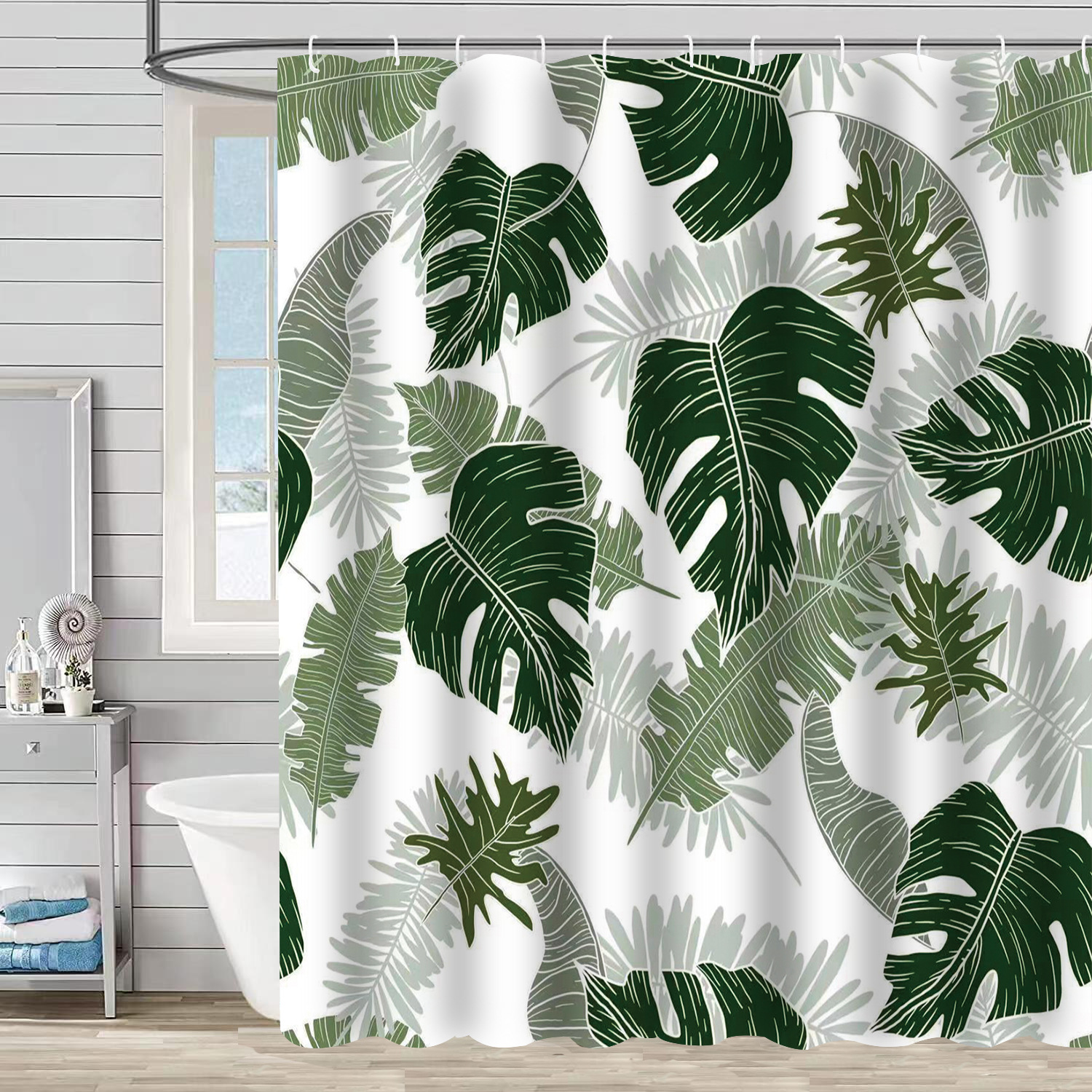 YL-37357 Waterproof Shower Curtain 3D Printed Tropical Jungle Plant Leaves and Flowers Season Polyester Shower Curtain with Hook