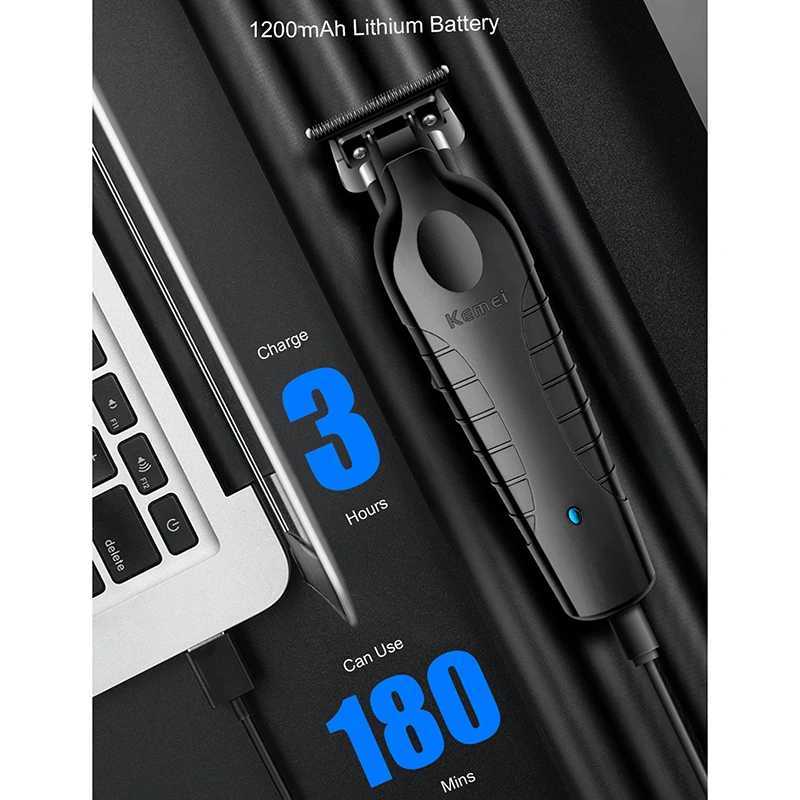 Kemei Hair Clipper Eletric Professional Hair Trimmer 0mm Gapped Carving Clipper For Men Black Ceramic Blade Barber Use R250926