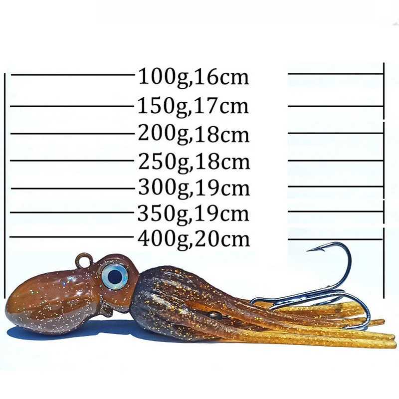 1PC Glow Trolling Lure Metal Octopus Squid Skirt Bait With Hook 100g150g200g250g300g350g400g Big Game Drag Fishing Lure W250926