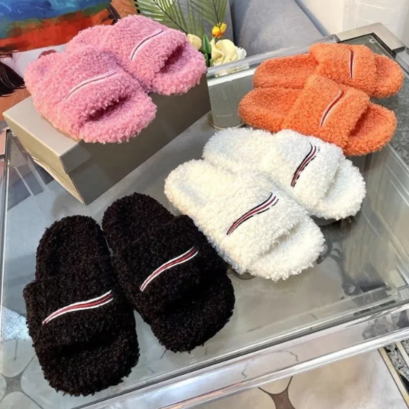 Slides Paris Designer men women Slippers Ladies Wool Winter Fur Fluffy Furry Warm Letters Sandals Comfortable Fuzzy Girl Flip Flop Slipper Size 35-45