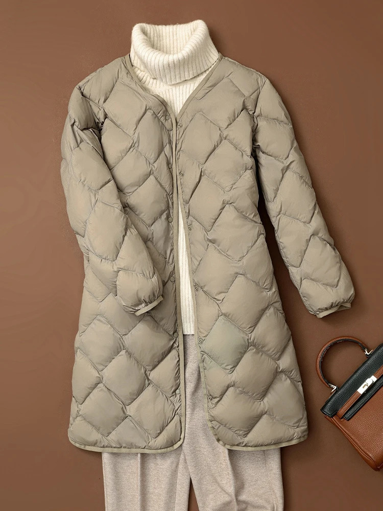 Bang Long Ultra Light Down Jacket Women Duck Down Coat Female Diamond Warm Lighteight Oneck Coat 250917