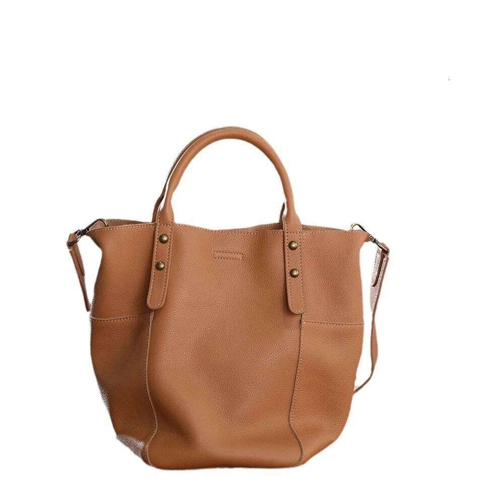 Handmade Vintage Top Layer Cowhide Bucket Leather Hand Bill Shoulder Crossbody Bag Women's Purses And Handbags suotong2509